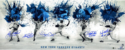 Hideki Matsui  Mariano Rivera  Scott Brosius  John Wetteland  Derek Jeter Multi Signed & Inscribed New York Yankees 96 98 99 00 09 World Series Championship Dynasty Collage 14x30 Photo (L/E 27)