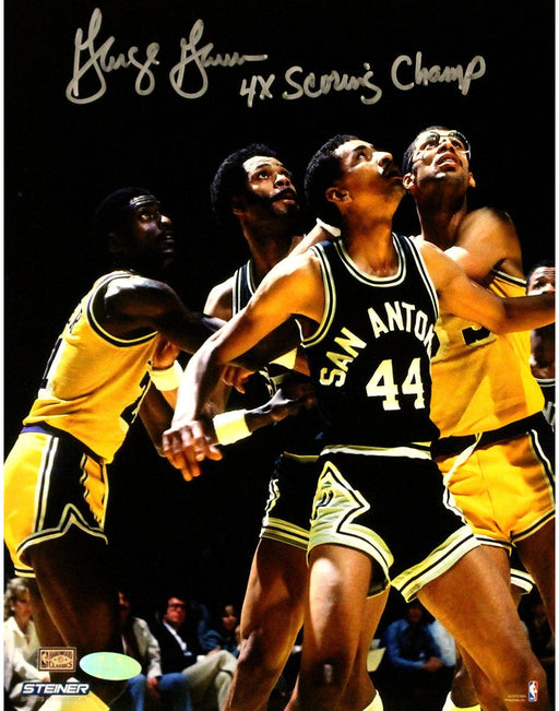 George Gervin Signed Box-0ut vs Lakers 8x10 photo  w/ 4X Scoring Champ"Insc.