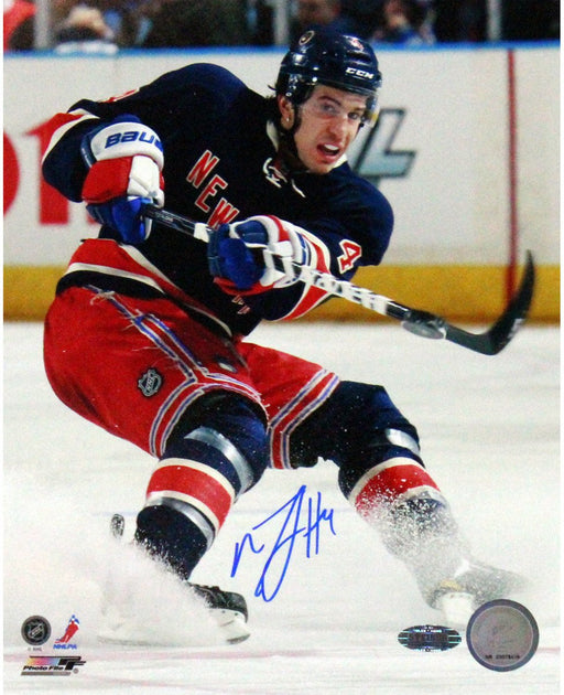 Michael Del Zotto Signed Skating in Navy Jersey 16x20 Photo