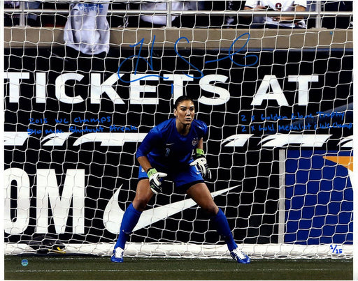 Hope Solo Signed In Goal 16x20 Photo w/ "2015 USA World Cup Champions" & Other Inscrip. (LE/15)