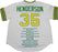 Rickey Henderson Signed White Throwback A’s Jersey w/ Embroidered Stats (Use in Frame Only)