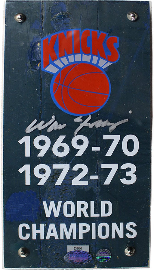 Walt Frazier Signed New York Knicks Authentic 4x8 Piece of 1973 MSG Court w/ Championship Banner Plexi