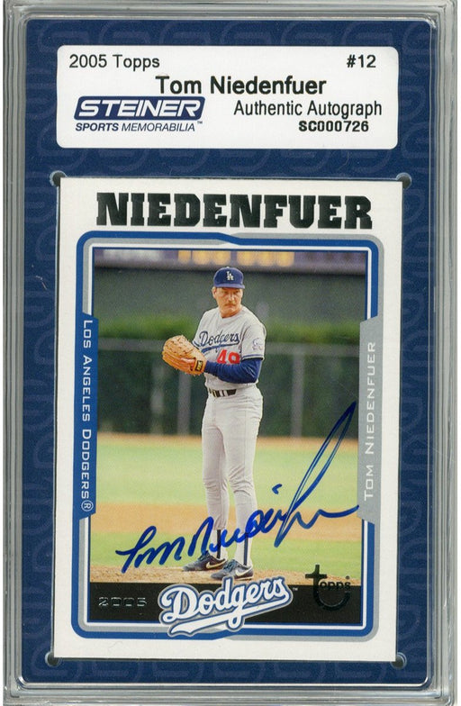 Tom Niedenfuer Signed 2005 Topps Card - Dodgers - About to pitch (Slabbed by Steiner)