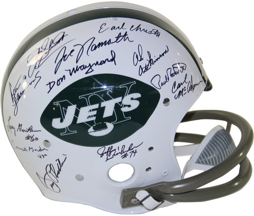 1969 New York Jets Team Signed Replica TK Style 65-77 Throwback Helmet (2-Bar Facemask) (24 Signatures)