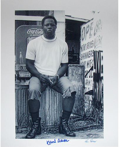 Hank Aaron Sitting on Garbage Can 16x20 Photo Signed By Photographer Ken Regan