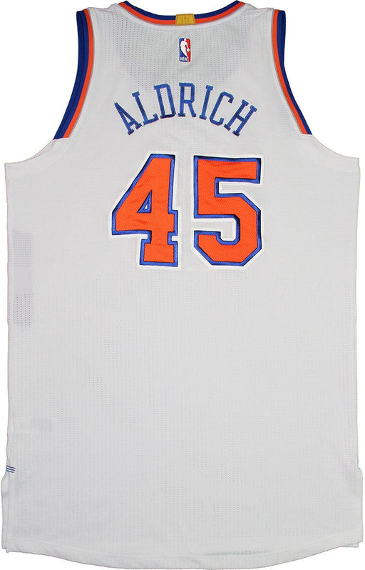 Cole Aldrich Jersey - NY Knicks 2014-2015 Game Used #45 White/Blue/Orange Jersey (3XL)