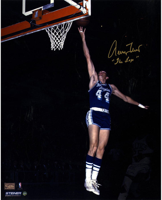 Jerry West Signed Los Angeles Lakers Blue Jersey 16x20 Photo w/ "The Logo" Insc