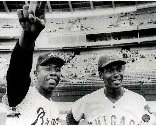 Hank Aaron with Ernie Banks B&W Horizontal 16x20 Photo uns (Getty # 75433260)