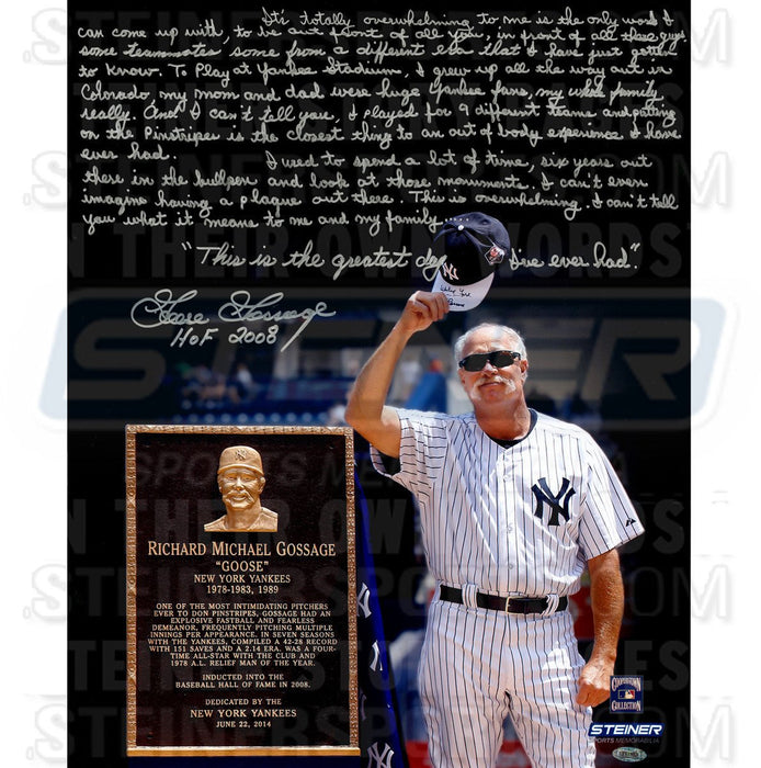 Goose Gossage at Yankee Stadium for Goose Gossage Day Signed 16x20 Story Photo w/ HOF"Insc.