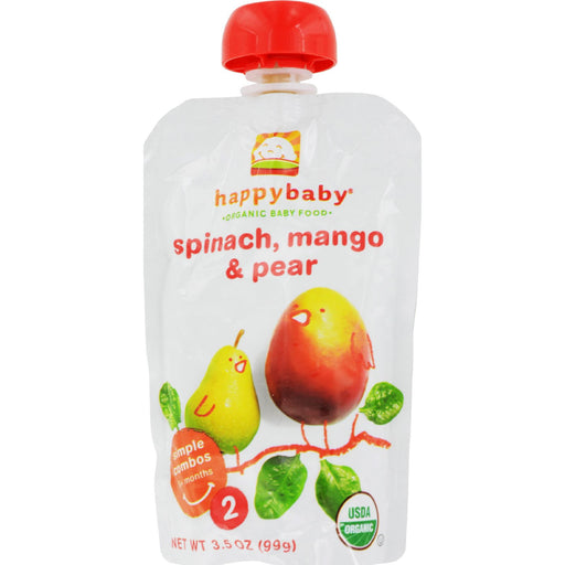 Happy Baby Organic Baby Food Stage 2 Spinach Mango and Pear - 3.5 oz - Case of 16