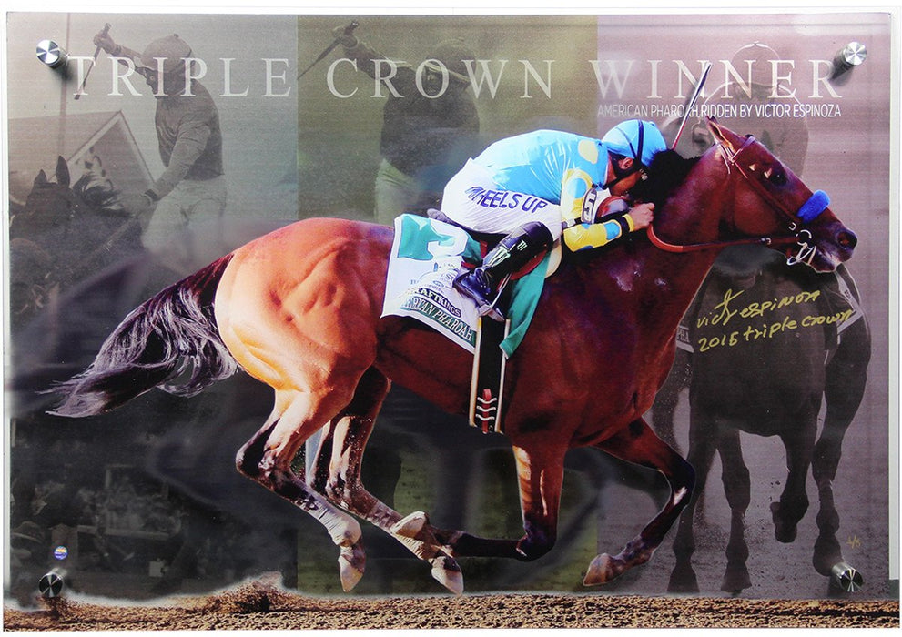 Victor Espinoza Signed Triple Crown 28x20 3D Diebond Art w/ "2015 Triple Crown" Insc. (LE/5)