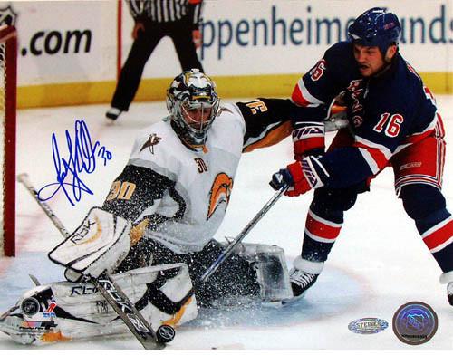 Ryan Miller Kick Save vs Sean Avery Signed 8x10 Photo