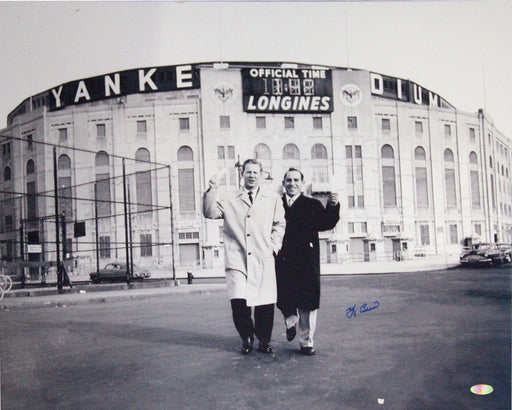 Yogi Berra Signed B/W Standing Outside Original Yankee Stadium With Whitey Ford 16x20 Photo