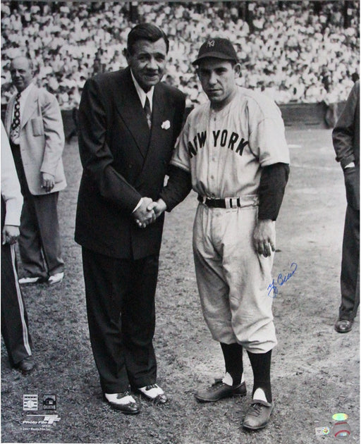 Yogi Berra Signed B/W 20x24 W/ Babe Ruth Vertical Photo