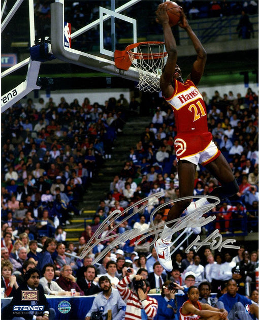 Dominique Wilkins Signed Reverse Dunk 8x10 Photo w/ "HOF" Insc.