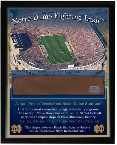 Notre Dame Game Used Bench Slab 8x10 Plaque w/Stadium Image