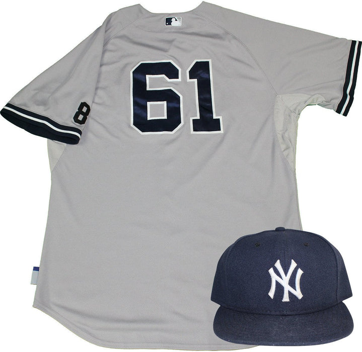 Jeff Pentland Set - NY Yankees 2015 Game-Used #61 Road Jersey w/ Yogi Berra #8 Commemorative Patch & Hat Set (10/4/2015)(HZ998951)