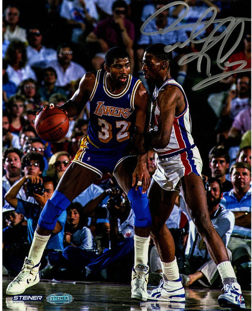 Dennis Rodman Signed Defending Magic Johnson 1989 NBA Finals 8x10 Photo