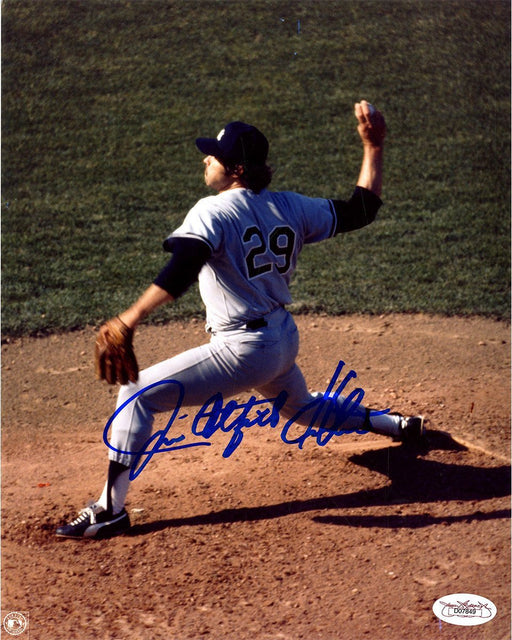 Jim Catfish Hunter Signed 8x10 Pitching Photo JSA