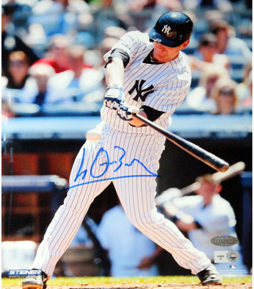 Lyle Overbay Pinstripe Jersey Hitting Ball Vertical Signed 8x10 Photo