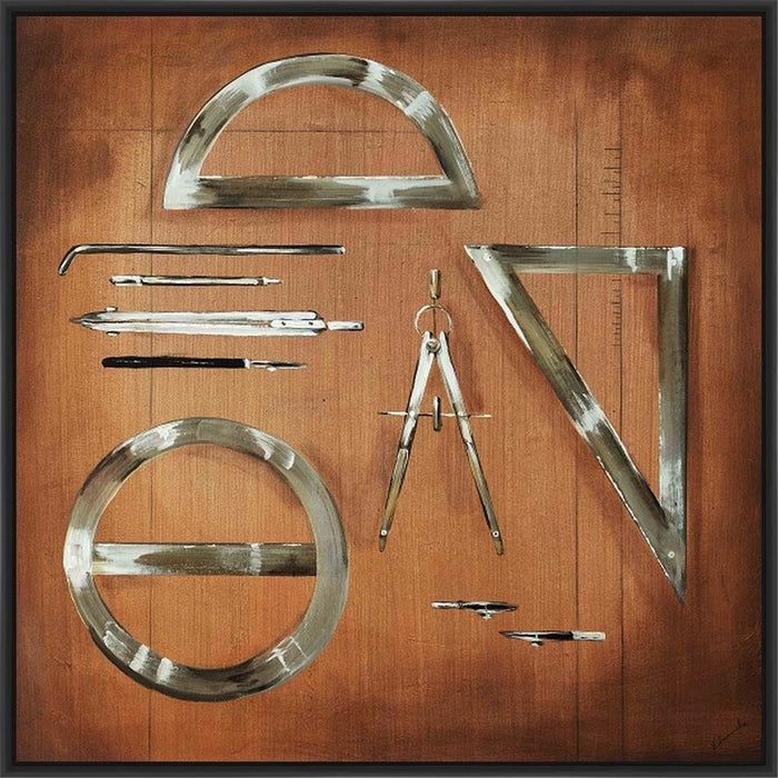 DRAFTING TOOLS 28L X 28H Floater Framed Art Giclee Wrapped Canvas