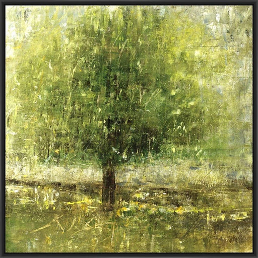 GREEN LIT TREE 28L X 28H Floater Framed Art Giclee Wrapped Canvas