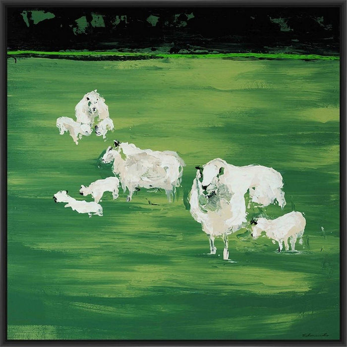 GREEN PATCH 28L X 28H Floater Framed Art Giclee Wrapped Canvas