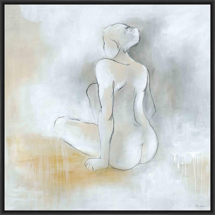 LADY SITTING 28L X 28H Floater Framed Art Giclee Wrapped Canvas