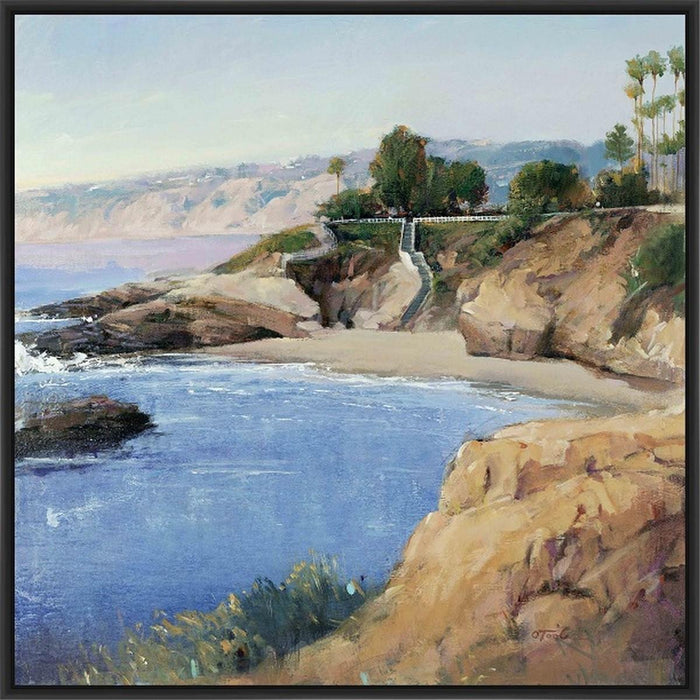 LA JOLLA SHORE 28L X 28H Floater Framed Art Giclee Wrapped Canvas