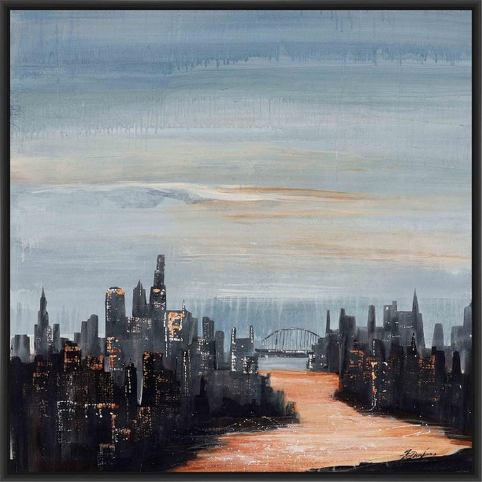 RIVER CITY II 28L X 28H Floater Framed Art Giclee Wrapped Canvas