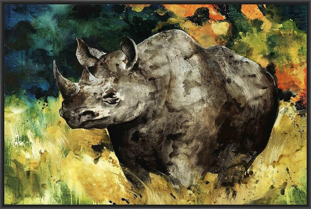 BLACK RHINO 22L X 28H Floater Framed Art Giclee Wrapped Canvas