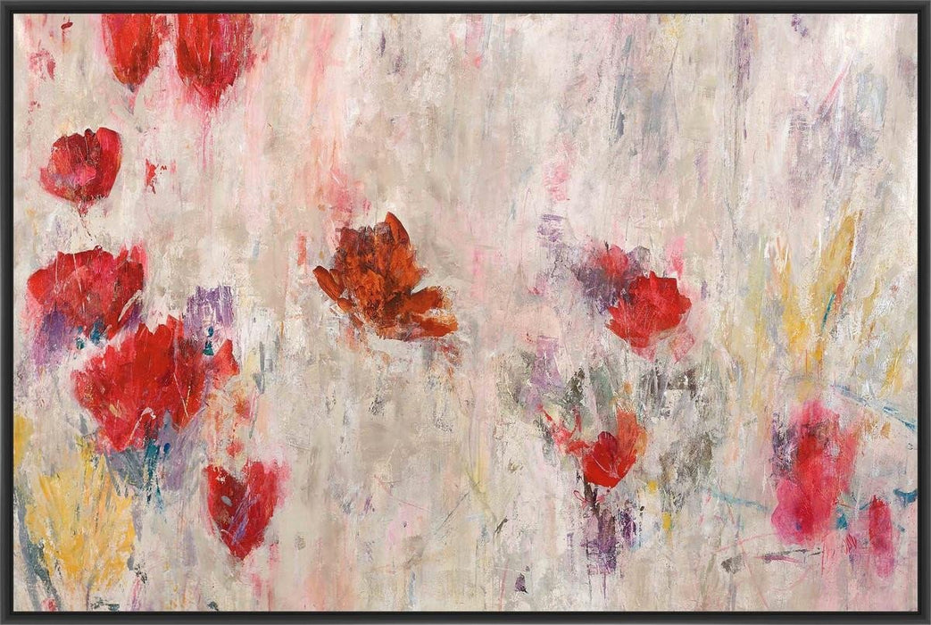 RED POP FLORAL 22L X 28H Floater Framed Art Giclee Wrapped Canvas