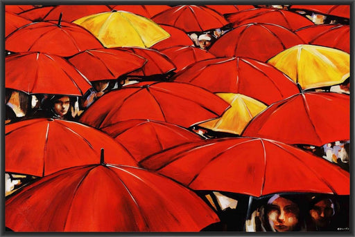 RED UMBRELLA 22L X 28H Floater Framed Art Giclee Wrapped Canvas