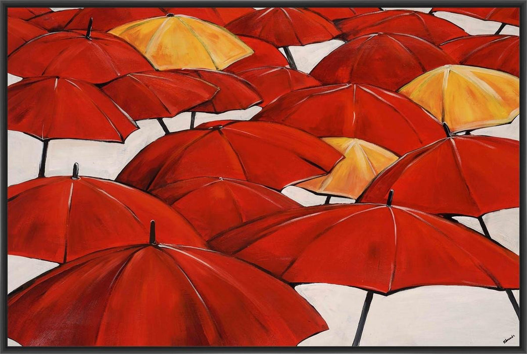 UMBRELLA PARADE 22L X 28H Floater Framed Art Giclee Wrapped Canvas