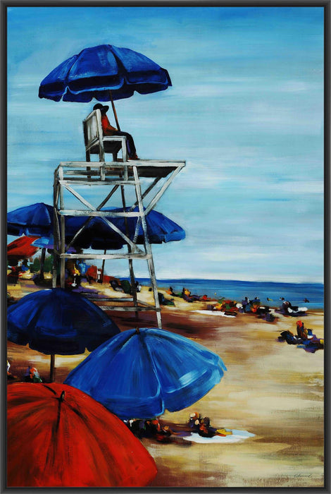 BEACH PARADE 22L X 28H Floater Framed Art Giclee Wrapped Canvas