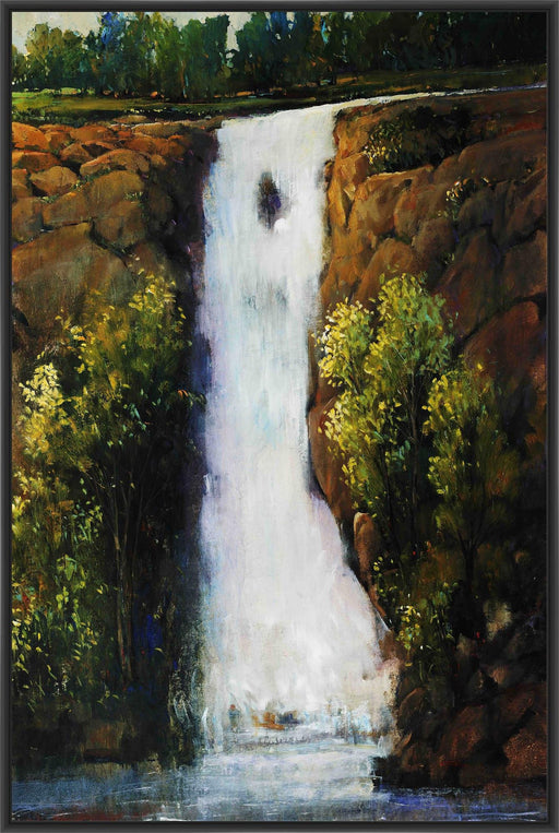 CASCADE FALLS 22L X 28H Floater Framed Art Giclee Wrapped Canvas