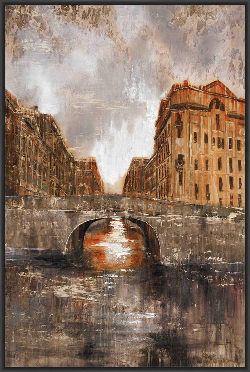 EURO CITY BRIDGE 28L X 28H Floater Framed Art Giclee Wrapped Canvas