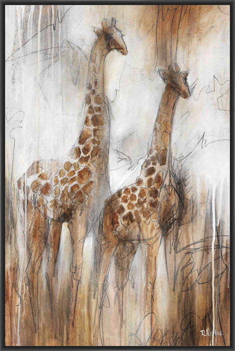 GIRAFFE STUDY 28L X 28H Floater Framed Art Giclee Wrapped Canvas