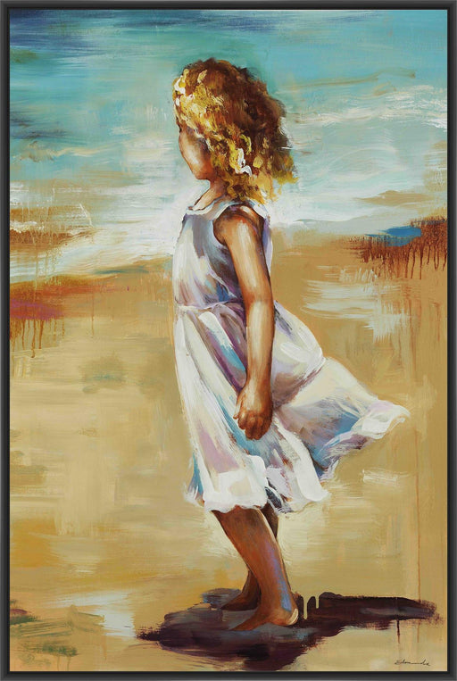 GIRL AT THE BEACH 28L X 28H Floater Framed Art Giclee Wrapped Canvas