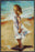 GIRL AT THE BEACH 28L X 28H Floater Framed Art Giclee Wrapped Canvas