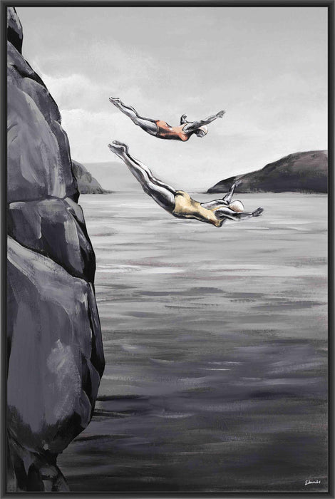 HIGH DIVE 28L X 28H Floater Framed Art Giclee Wrapped Canvas