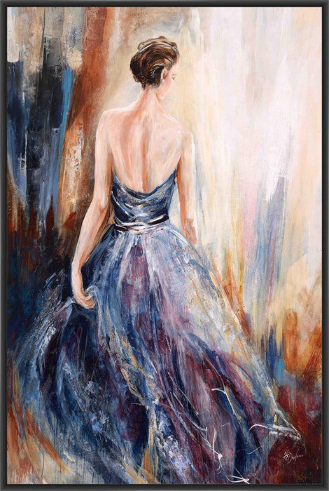 LADY IN BLUE 28L X 28H Floater Framed Art Giclee Wrapped Canvas