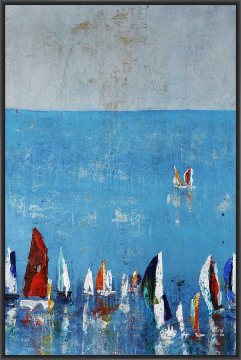 SETTING SAIL 22L X 28H Floater Framed Art Giclee Wrapped Canvas