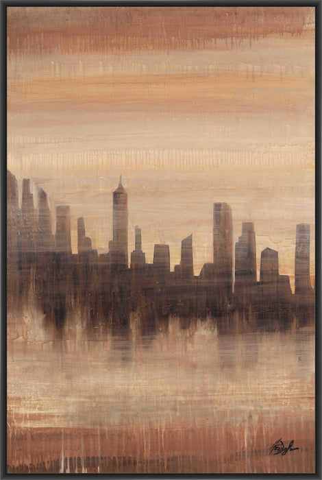 SUMMER CITY II 22L X 28H Floater Framed Art Giclee Wrapped Canvas