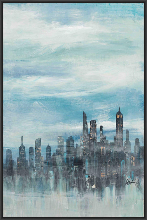 URBAN TOWERS I 22L X 28H Floater Framed Art Giclee Wrapped Canvas