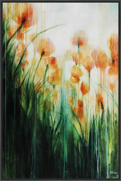 WATER COLOR POPPY FIELD 22L X 28H Floater Framed Art Giclee Wrapped Canvas