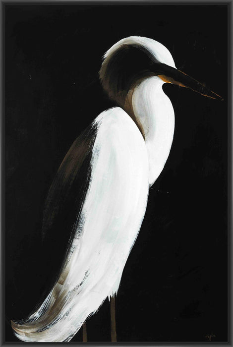 WHITE HERON 22L X 28H Floater Framed Art Giclee Wrapped Canvas