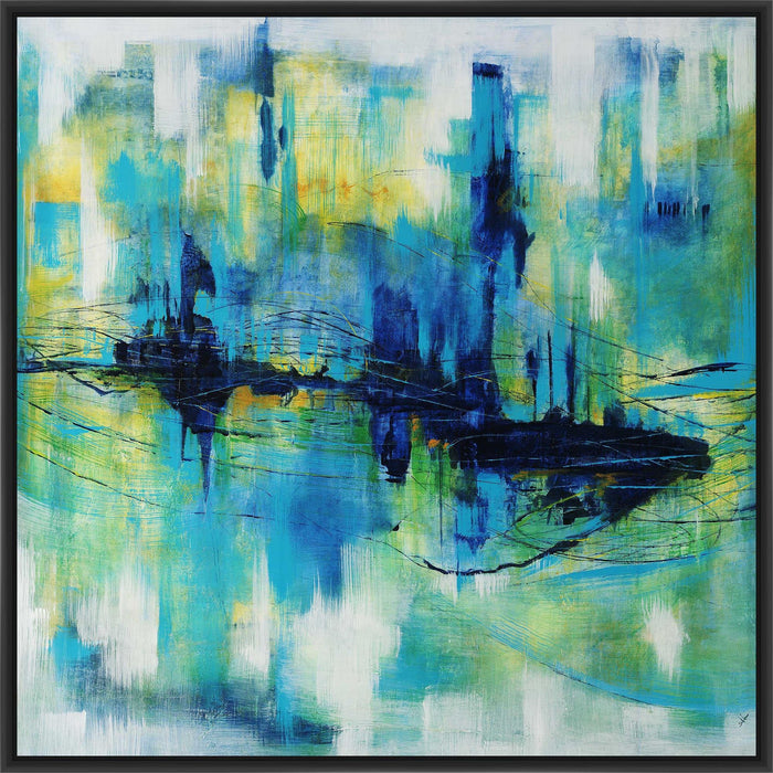 RUSH HOUR BLUES 28L X 28H Floater Framed Art Giclee Wrapped Canvas