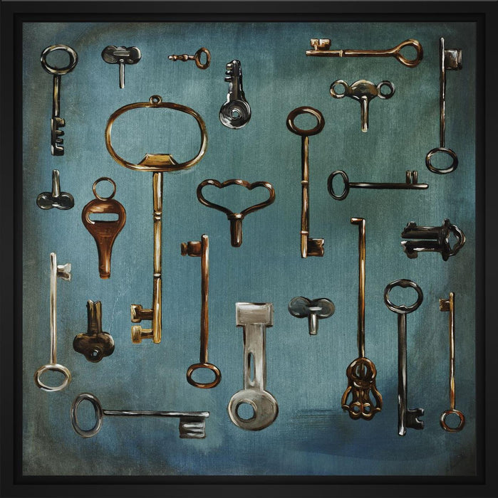 Antique Keys 28L X 28H Floater Framed Art Giclee Wrapped Canvas