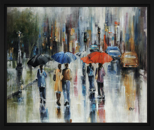 Downtown Downpour 28L X 22H Floater Framed Art Giclee Wrapped Canvas